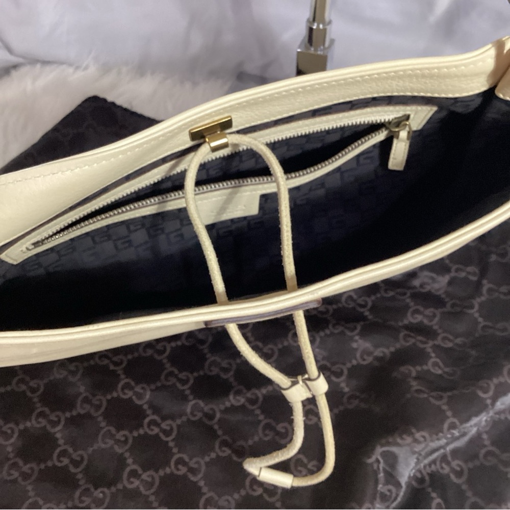 GUCCI Cream Calf Skin Leather Drawstring Hobo Shoulder Bag 109147 - Picture 13 of 14